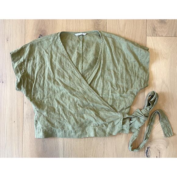 Linenfox Bonni Wrap Top - Olive & Ecru - Size Small - Picture 3 of 5